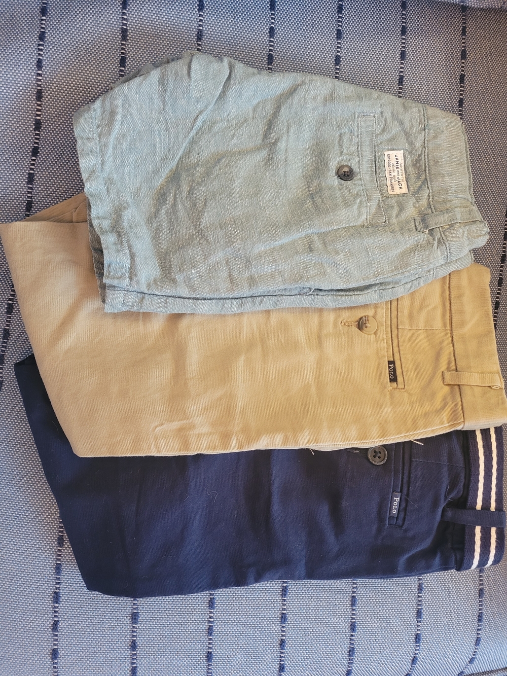 Kids Chino Pants (2) - Navy, Khaki & Light Blue Linen Short (1)